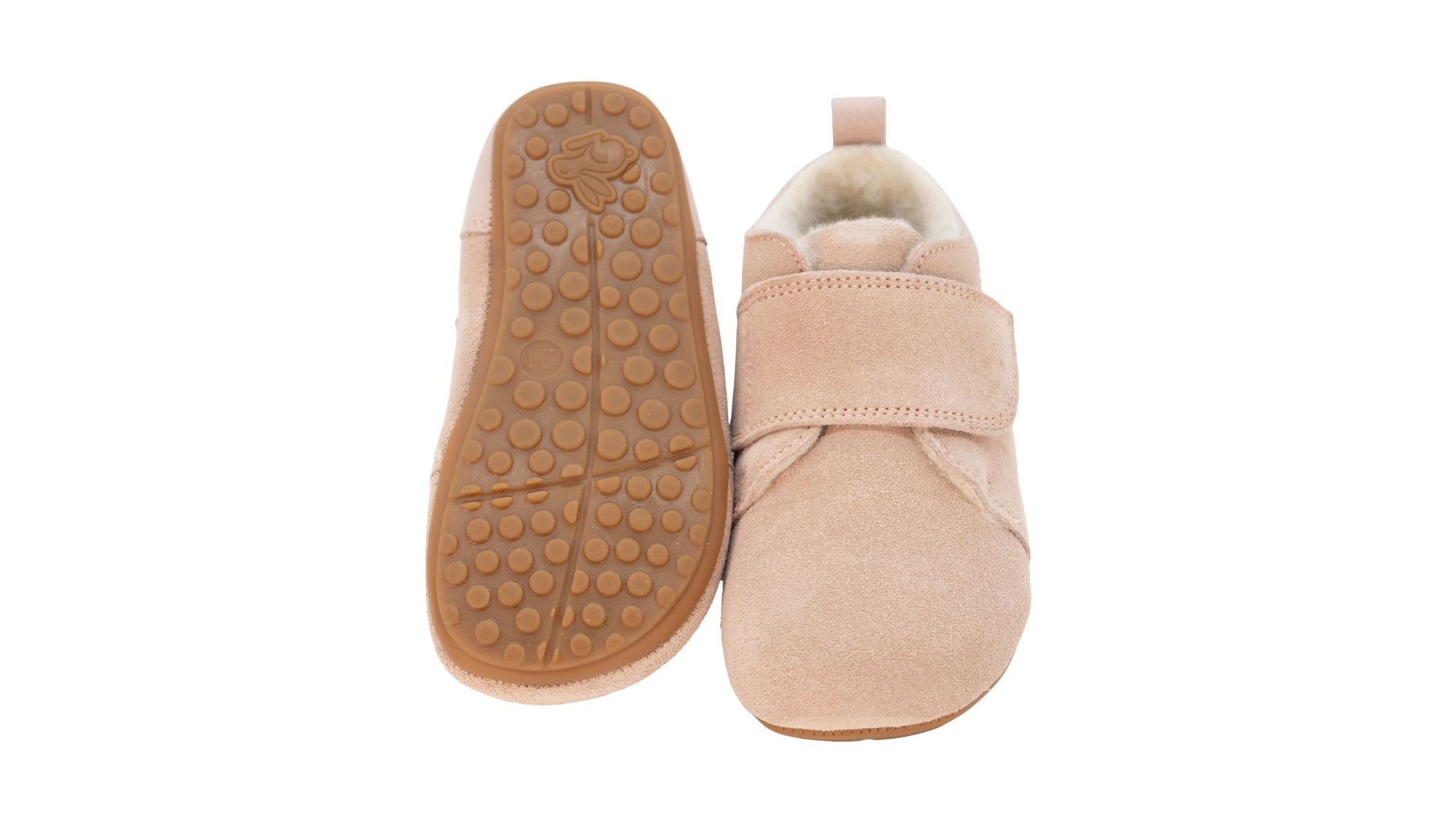 Kinder-Barfußschuh mit flacher, flexibler Sohle und strukturiertem Profil, Ansicht von unten.