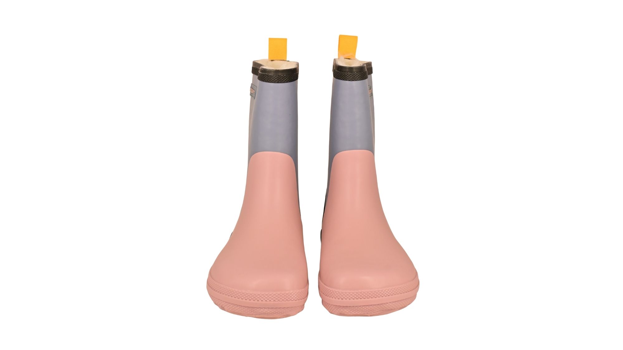 Barfußgummistiefel mit breiter Zehenbox, flexibler Sohle, geschlossenem Schaft, geschlossener Fersenbereich, Vorderansicht, Paar