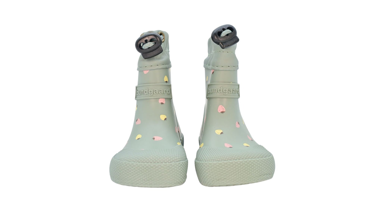 Barfußgummistiefel mit breiter Zehenbox, flexibler Sohle, geschlossenem Schaft, geschlossener Fersenbereich, Vorderansicht als Paar