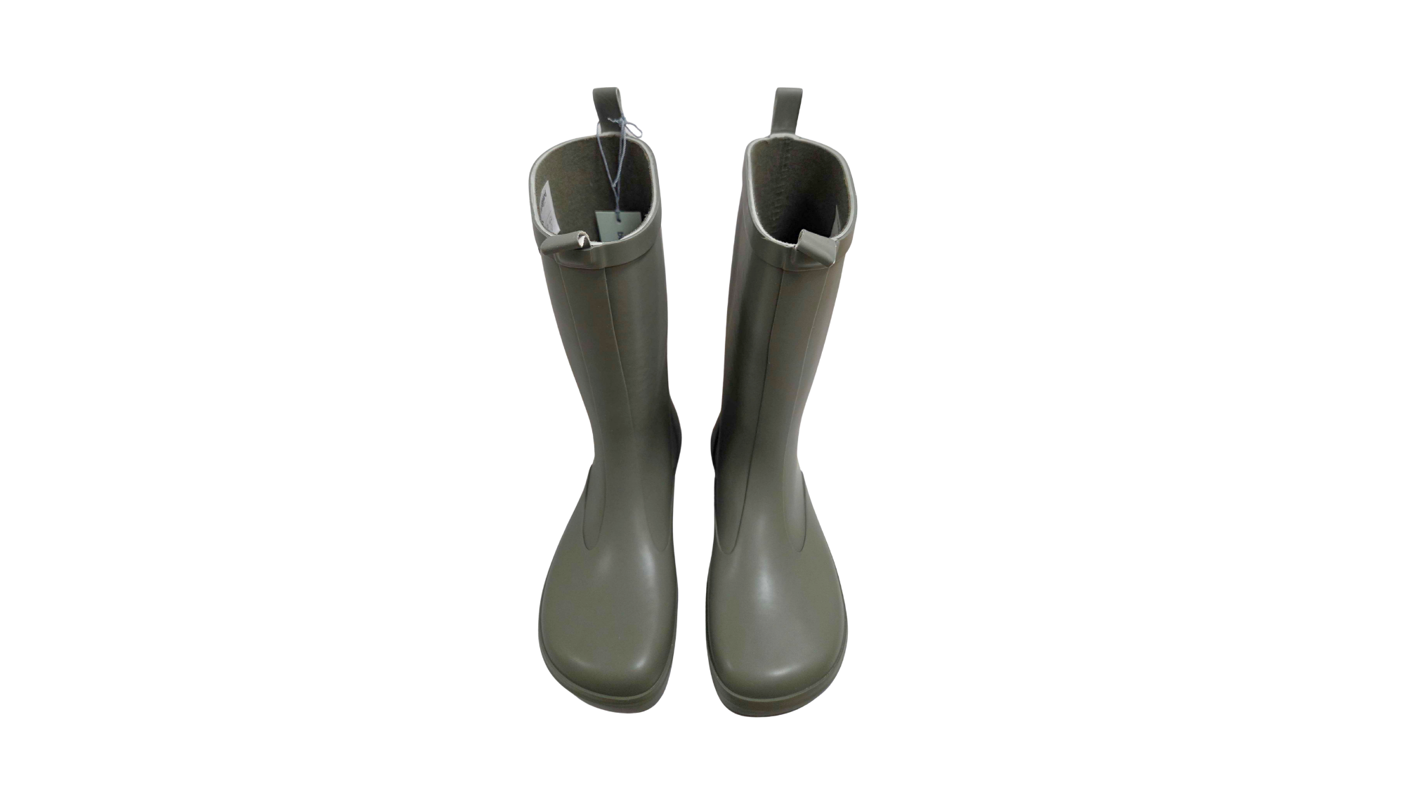Kinder-Barfußgummistiefel mit breiter Zehenbox, geschlossenem Zehenbereich, geschlossenem Fersenbereich, hohem Schaft, Schlupfform ohne Verschluss, flexible Sohle, Draufsicht als Paar