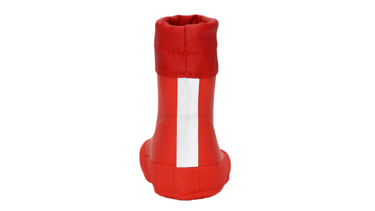 Gummistiefel für Kinder als Paar, hoher Schaft mit Tunnelzug, geschlossene Zehen und geschlossener Fersenbereich, profilierte Sohle, Einzelschuh, Rückansicht