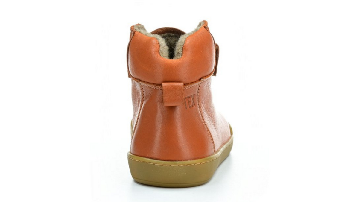 Barfußwinterstiefel für Kinder mit Schnürung und Riemen, breite Zehenbox, flexible Sohle, geschlossene Zehen und Ferse, Rückansicht