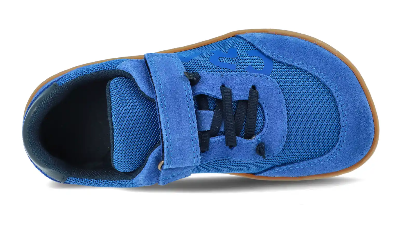 Barfußschuh für Kinder mit Klettverschluss, breiter Zehenbox, flacher flexibler Sohle, geschlossene Zehen und Ferse, Draufsicht