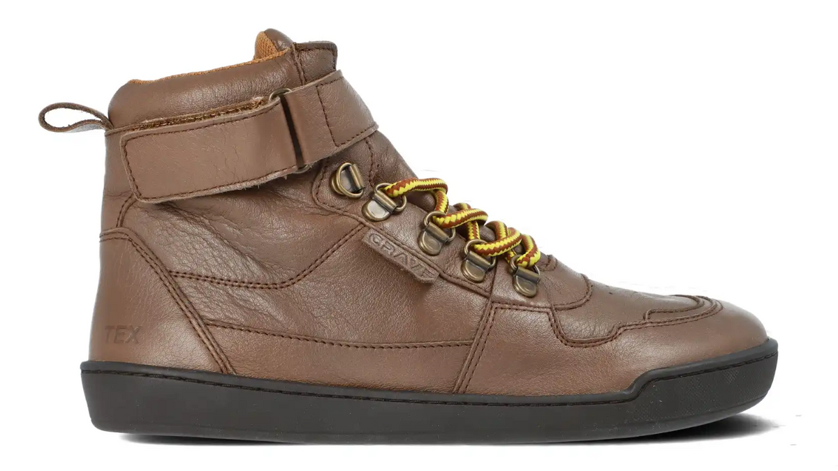 Kinder Barfußschuh mit breiter Zehenbox, Schnürung, geschlossener Ferse und flacher Sohle, Seitenansicht außen