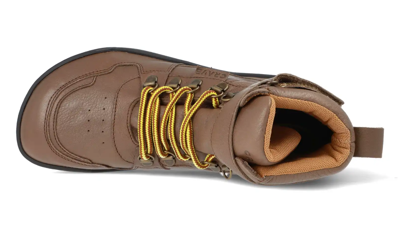 Kinder Barfußschuh mit breiter Zehenbox, Schnürung und geschlossener Ferse, Draufsicht