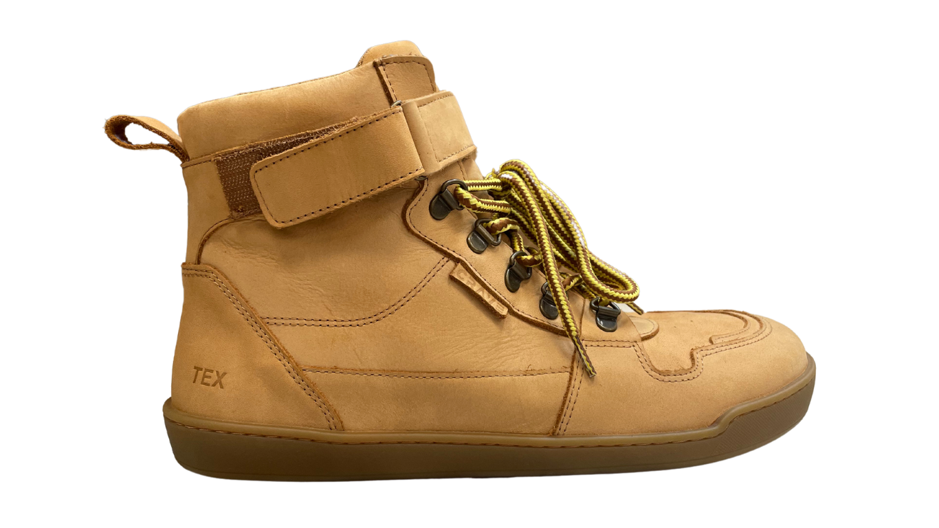 Kinder Barfußschuh mit breiter Zehenbox, Schnürung und geschlossener Ferse, Seitenansicht außen