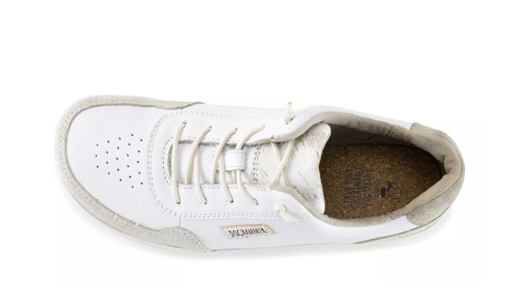 Barfußschuh für Erwachsene mit geschlossener Ferse, Schnürung und flacher flexibler Sohle, Draufsicht.