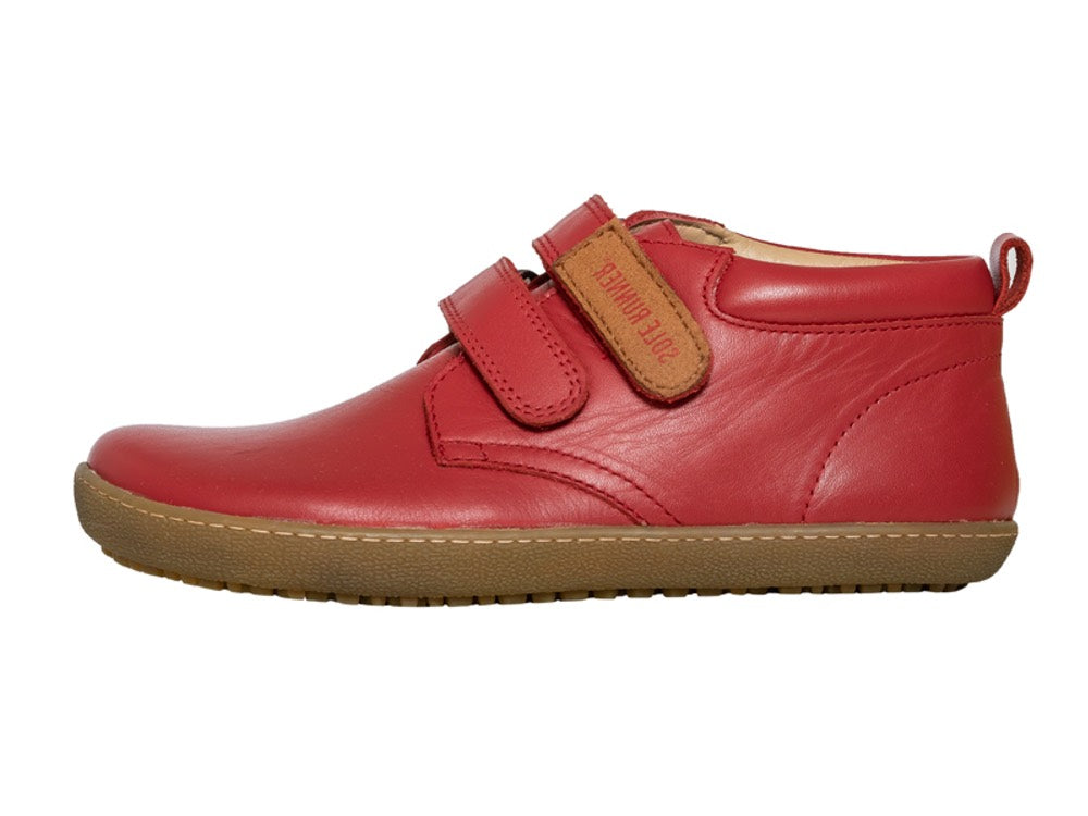 Kinder Barfußschuh, geschlossene Zehen und geschlossener Fersenbereich, zwei Klettverschlüsse, flexible Sohle, einzelner Schuh, Seitenansicht