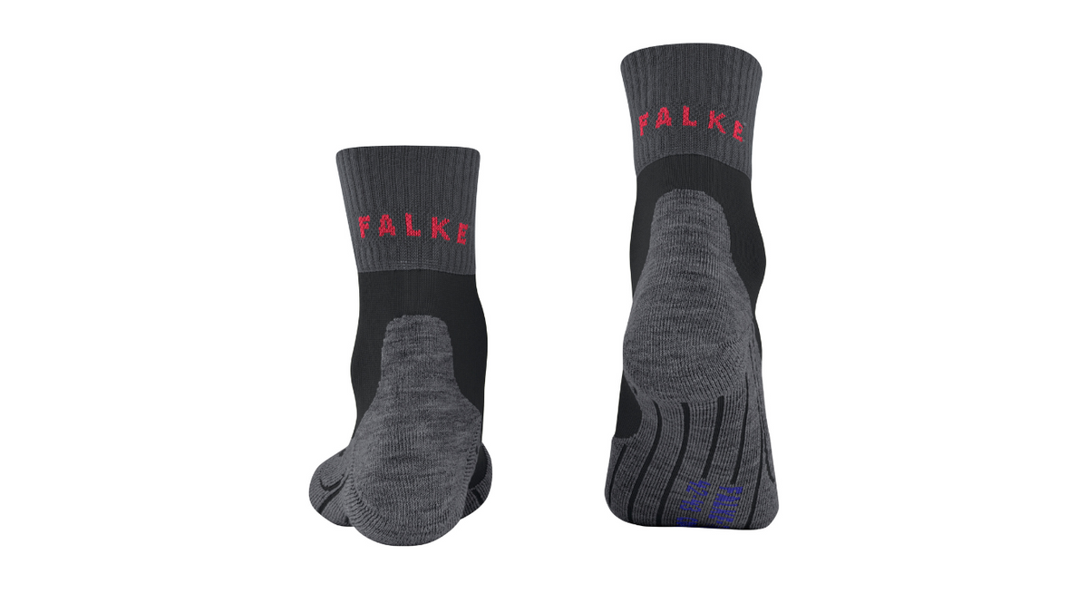 Socke als Paar mit mittelhohem Schaft, geschlossener Zehenpartie und geschlossenem Fersenbereich, Rückansicht.