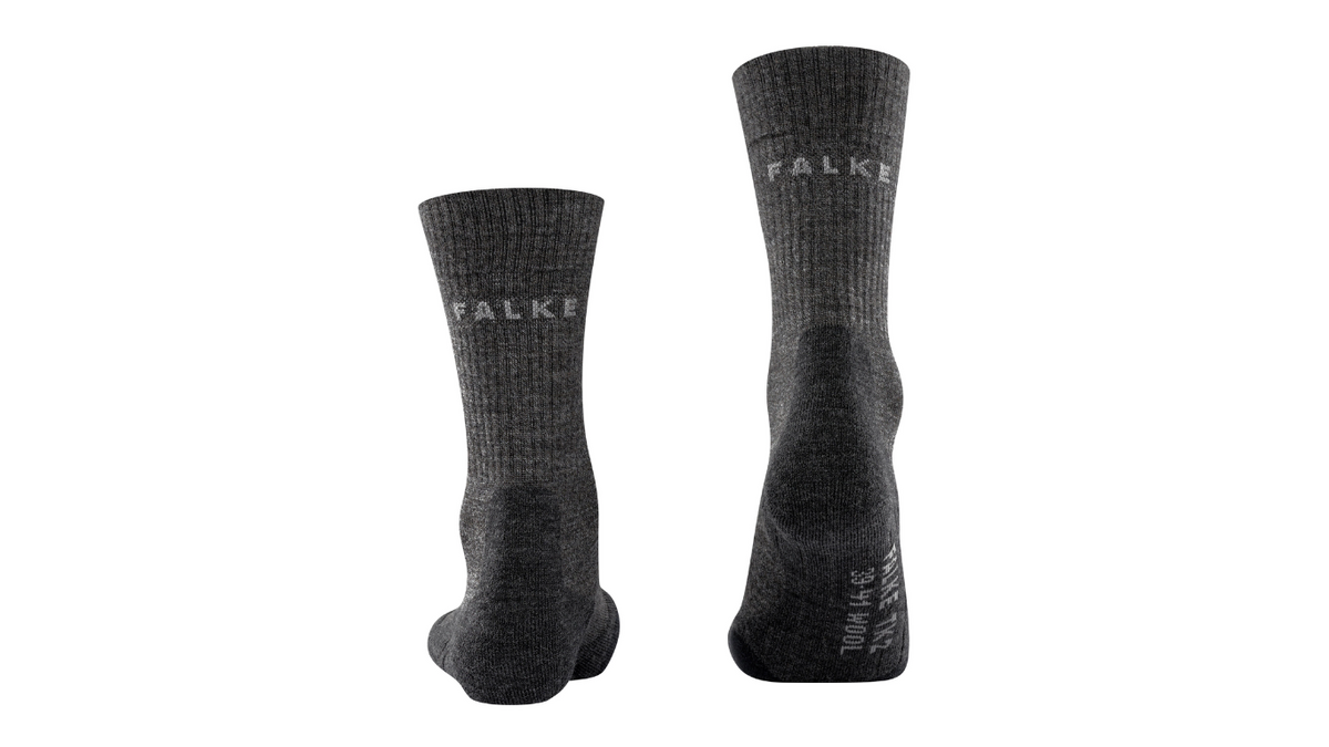 Socke als Paar mit mittelhohem Schaft und geschlossenem Fersenbereich, Rückansicht.