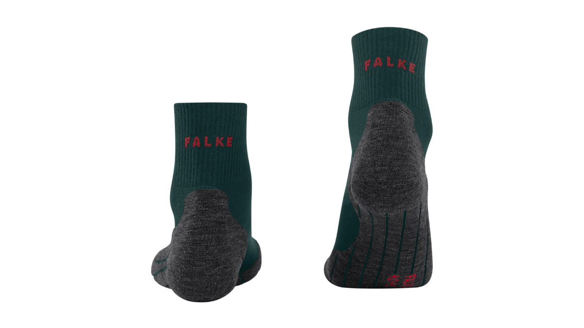 Socke als Paar mit mittelhohem Schaft, geschlossener Zehenpartie und geschlossenem Fersenbereich, Rückansicht.