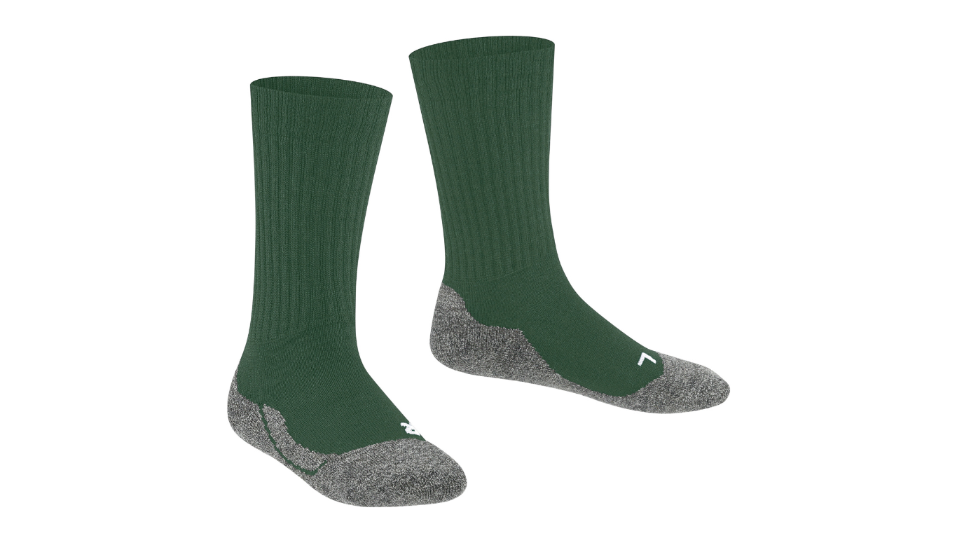 Einzelne Socke mit mittelhohem Schaft und geschlossener Zehenpartie, schräge Vorderansicht.