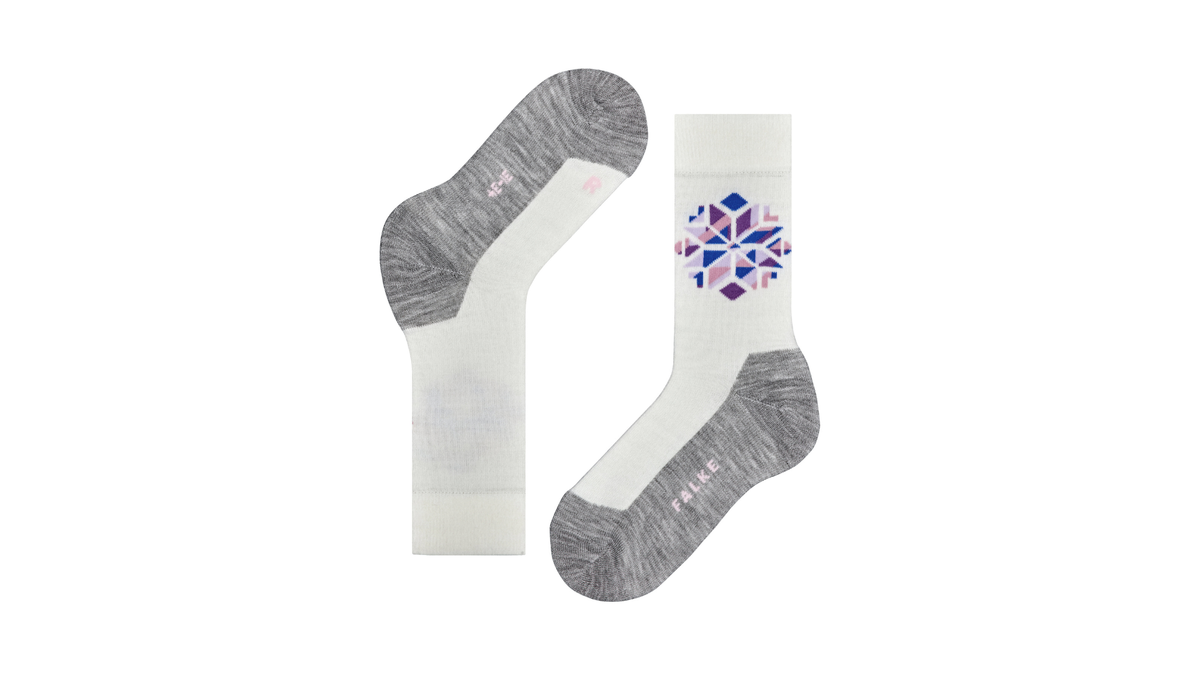 Paar Kindersocken in Wadenhöhe mit verstärktem Sohlenbereich und Motiv am Schaft, Ansicht von unten und Seitenansicht