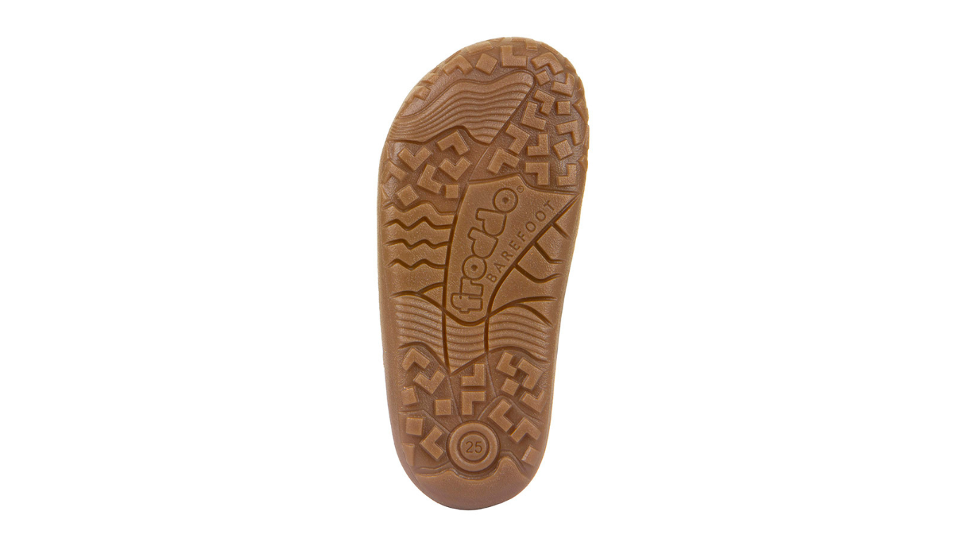 Barfußschuh mit profilierter Sohle und flacher Bauweise, Ansicht von unten