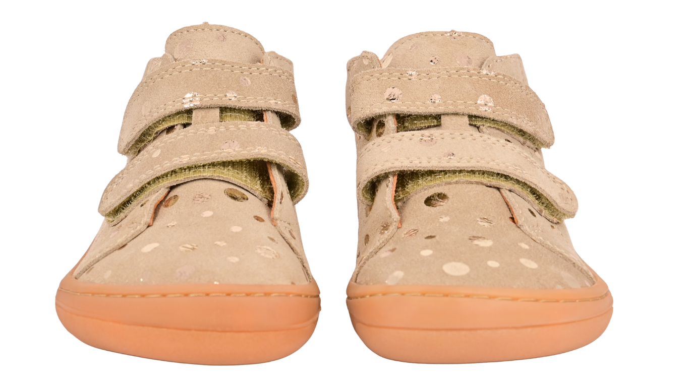 Barfußschuhe für Kinder mit zwei Klettverschlüssen, geschlossene Zehen und geschlossener Fersenbereich, Vorderansicht, Paar