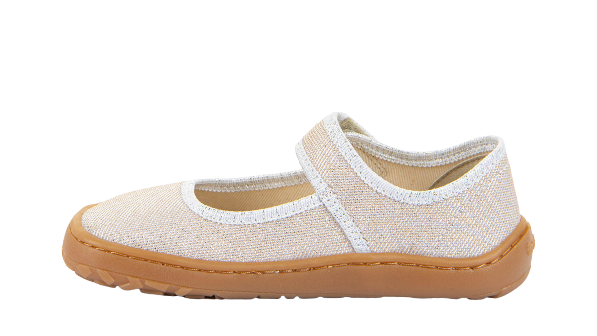 Barfußschuh, geschlossene Zehen und geschlossener Fersenbereich, Spannriemen mit Klettverschluss, flexible Sohle, Einzelschuh, Seitenansicht innen