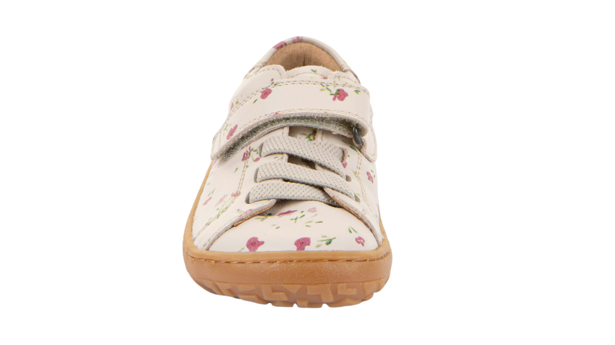 Barfußschuh für Kinder, geschlossene Zehen und geschlossener Fersenbereich, Klettverschluss und elastische Schnürung, flexible Sohle, Einzelschuh, Vorderansicht
