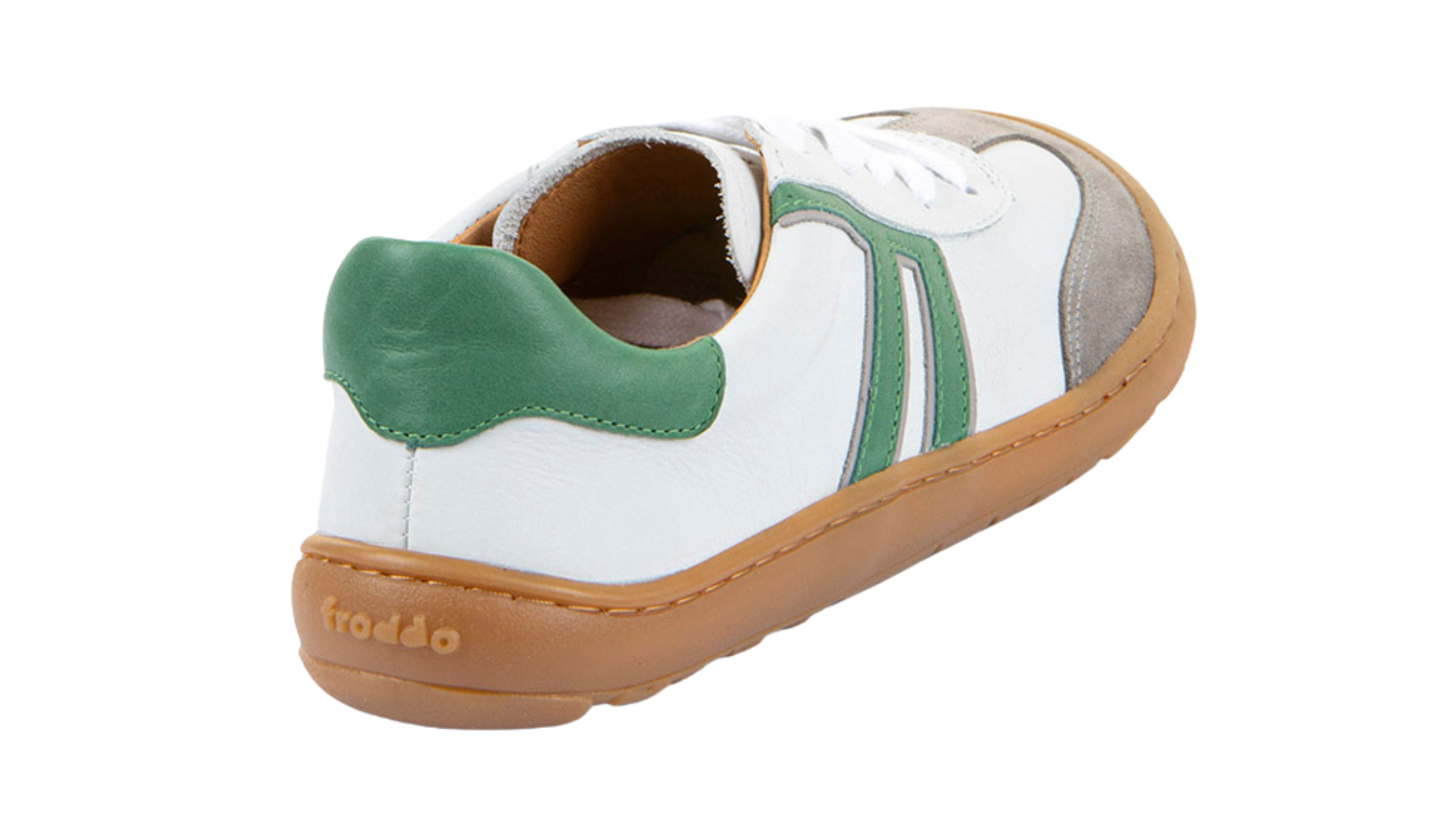 Barfußschuh, geschlossene Zehen und geschlossener Fersenbereich, Schnürung, flexible Sohle, Einzelschuh, Rückansicht