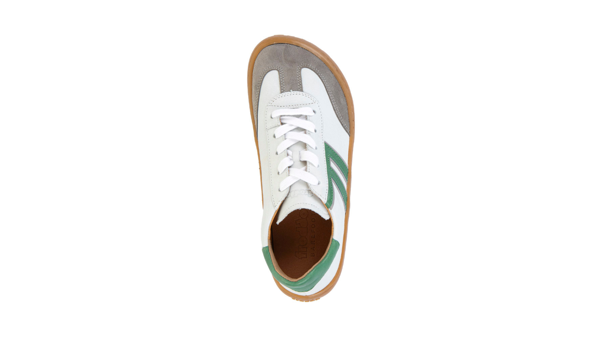 Barfußschuh, geschlossene Zehen und geschlossener Fersenbereich, Schnürung, flexible Sohle, Einzelschuh, Draufsicht