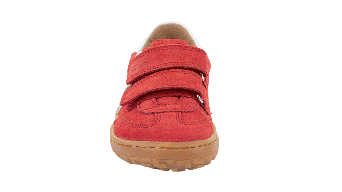 Barfußschuh für Kinder, geschlossene Zehen und geschlossener Fersenbereich, zwei Klettverschlüsse, flexible Sohle, Einzelschuh, Vorderansicht