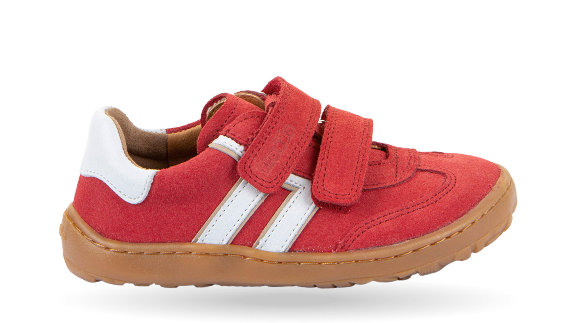 Barfußschuh für Kinder, geschlossene Zehen und geschlossener Fersenbereich, zwei Klettverschlüsse, flexible Sohle, Einzelschuh, Seitenansicht außen