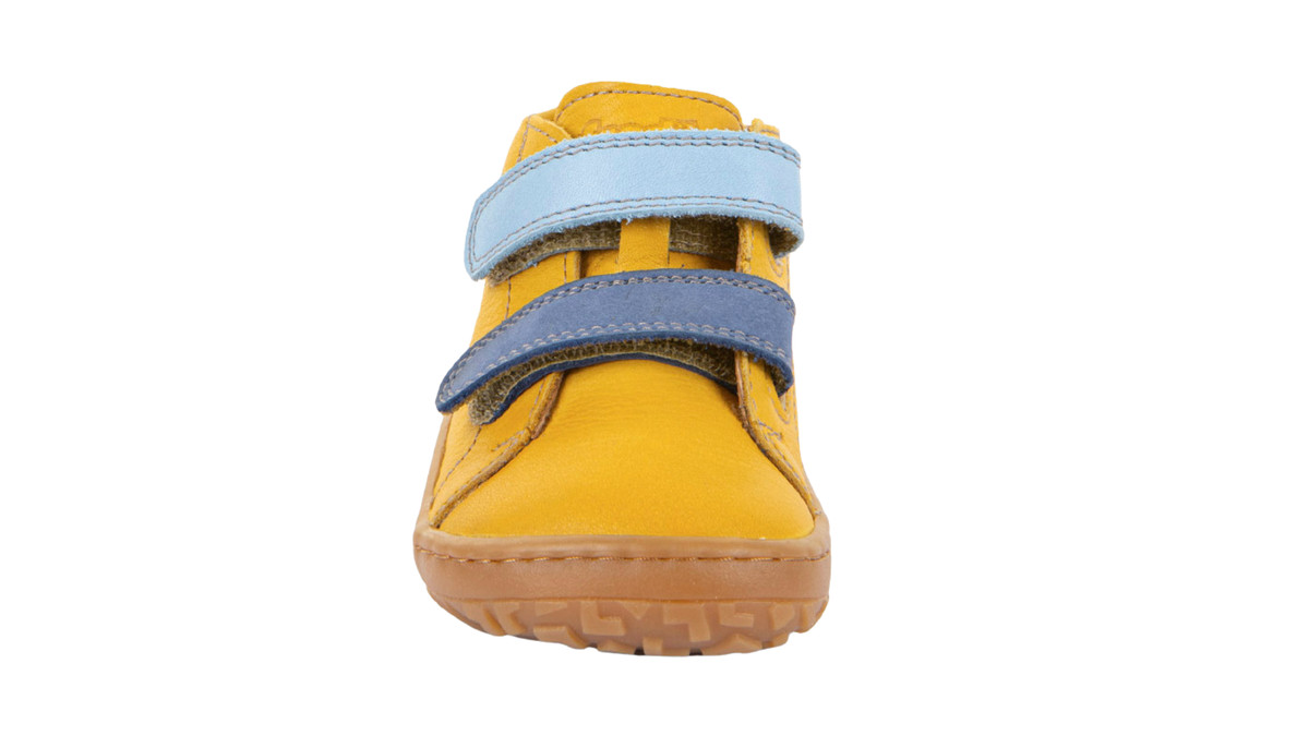 Barfußschuh für Kinder, geschlossene Zehen und geschlossener Fersenbereich, zwei Klettverschlüsse, flexible Sohle, Einzelschuh, Vorderansicht