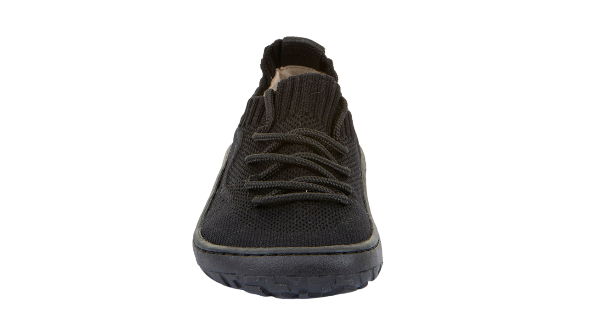 Barfußschuh mit Schnürung, geschlossene Zehen und geschlossener Fersenbereich, Vorderansicht, einzelner Schuh