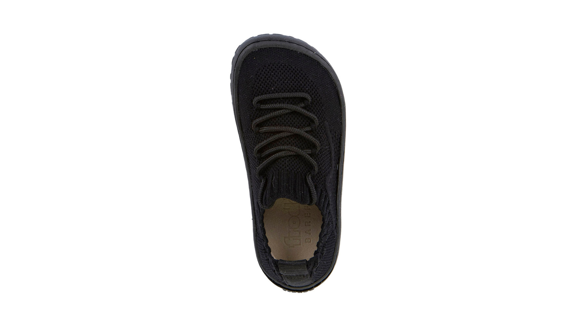 Barfußschuh mit Schnürung, geschlossene Zehen und geschlossener Fersenbereich, Draufsicht, einzelner Schuh