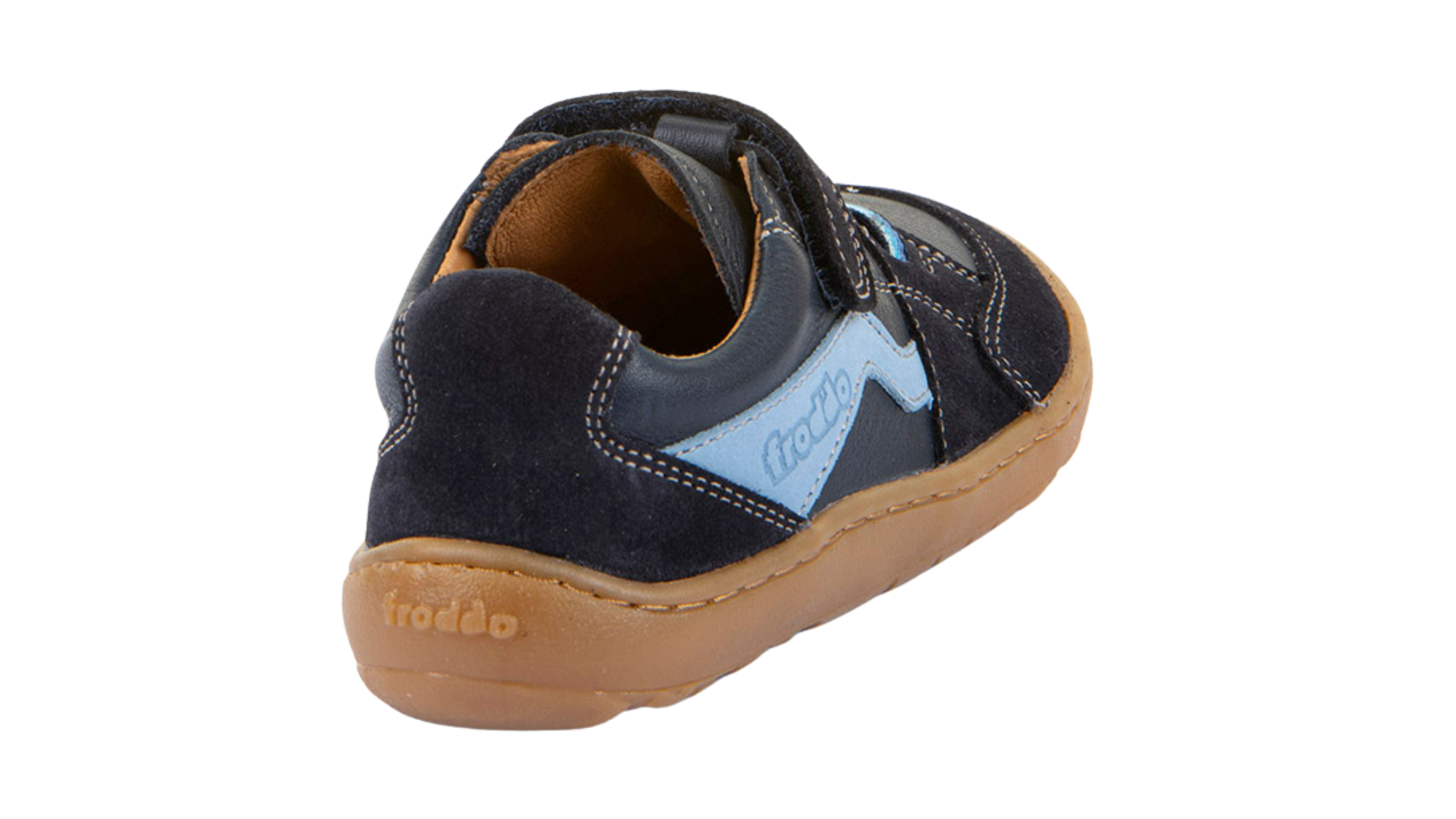 Barfußschuh für Kinder, geschlossene Zehen und geschlossener Fersenbereich, Klettverschluss und elastische Riemen, flexible Sohle, Einzelschuh, Rückansicht