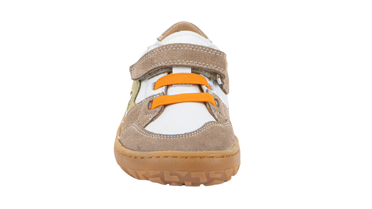 Barfußschuh für Kinder, geschlossene Zehen und geschlossener Fersenbereich, Klettverschluss und elastische Riemen, flexible Sohle, Einzelschuh, Vorderansicht