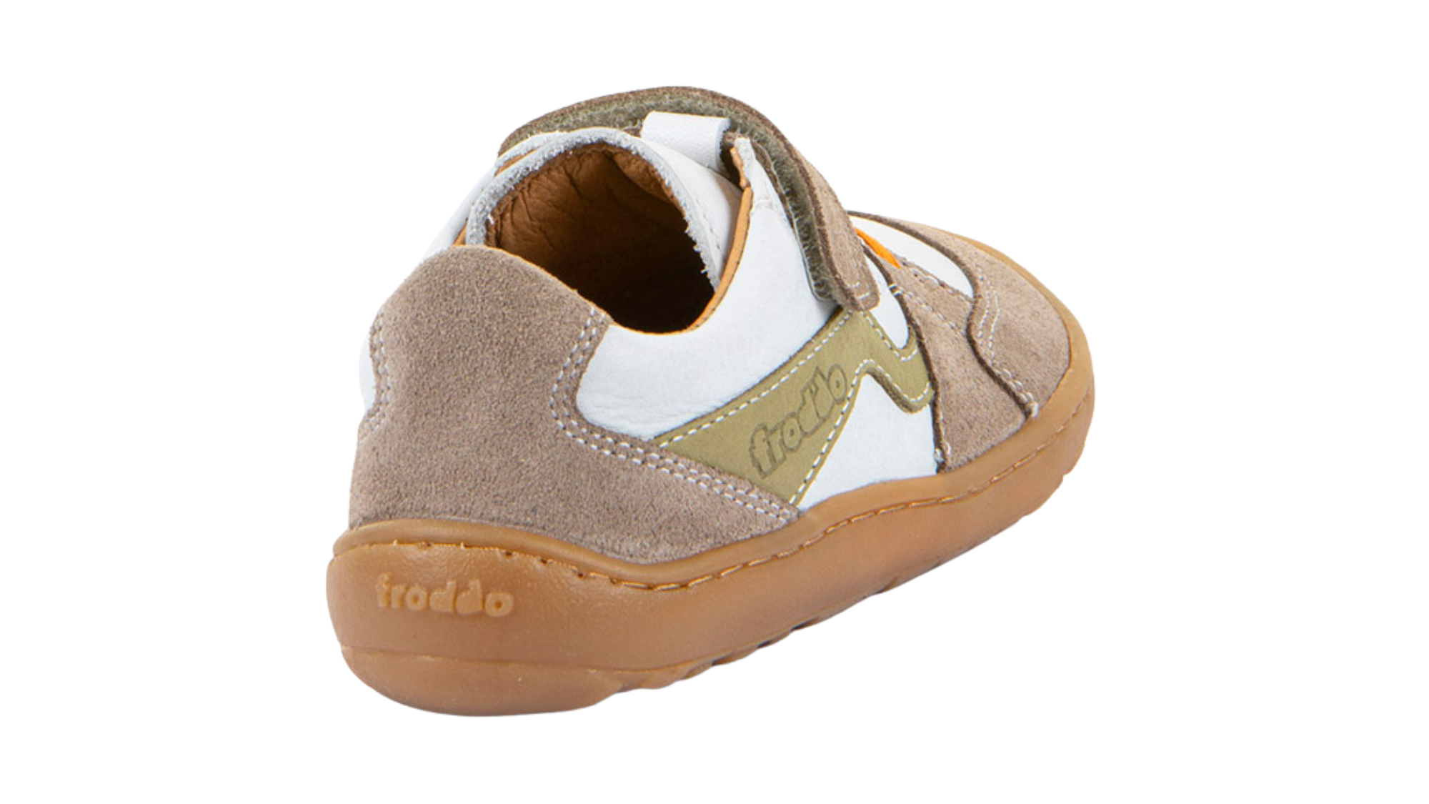 Barfußschuh für Kinder, geschlossene Zehen und geschlossener Fersenbereich, Klettverschluss und elastische Riemen, flexible Sohle, Einzelschuh, Rückansicht