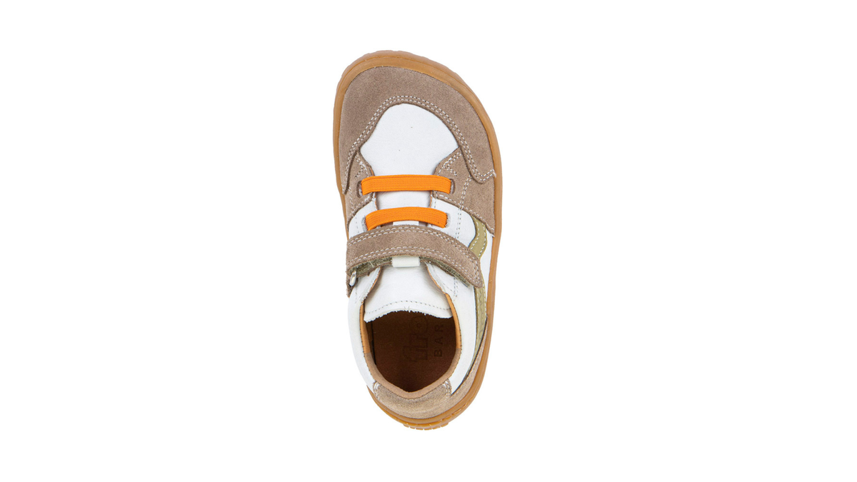 Barfußschuh für Kinder, geschlossene Zehen und geschlossener Fersenbereich, Klettverschluss und elastische Riemen, flexible Sohle, Einzelschuh, Draufsicht