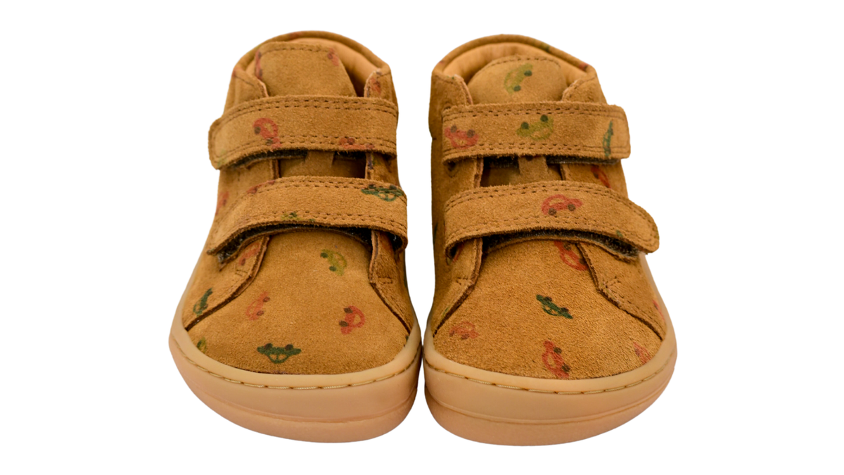 Barfußschuhe für Kinder mit zwei Klettverschlüssen, geschlossene Zehen und geschlossener Fersenbereich, Vorderansicht, Paar