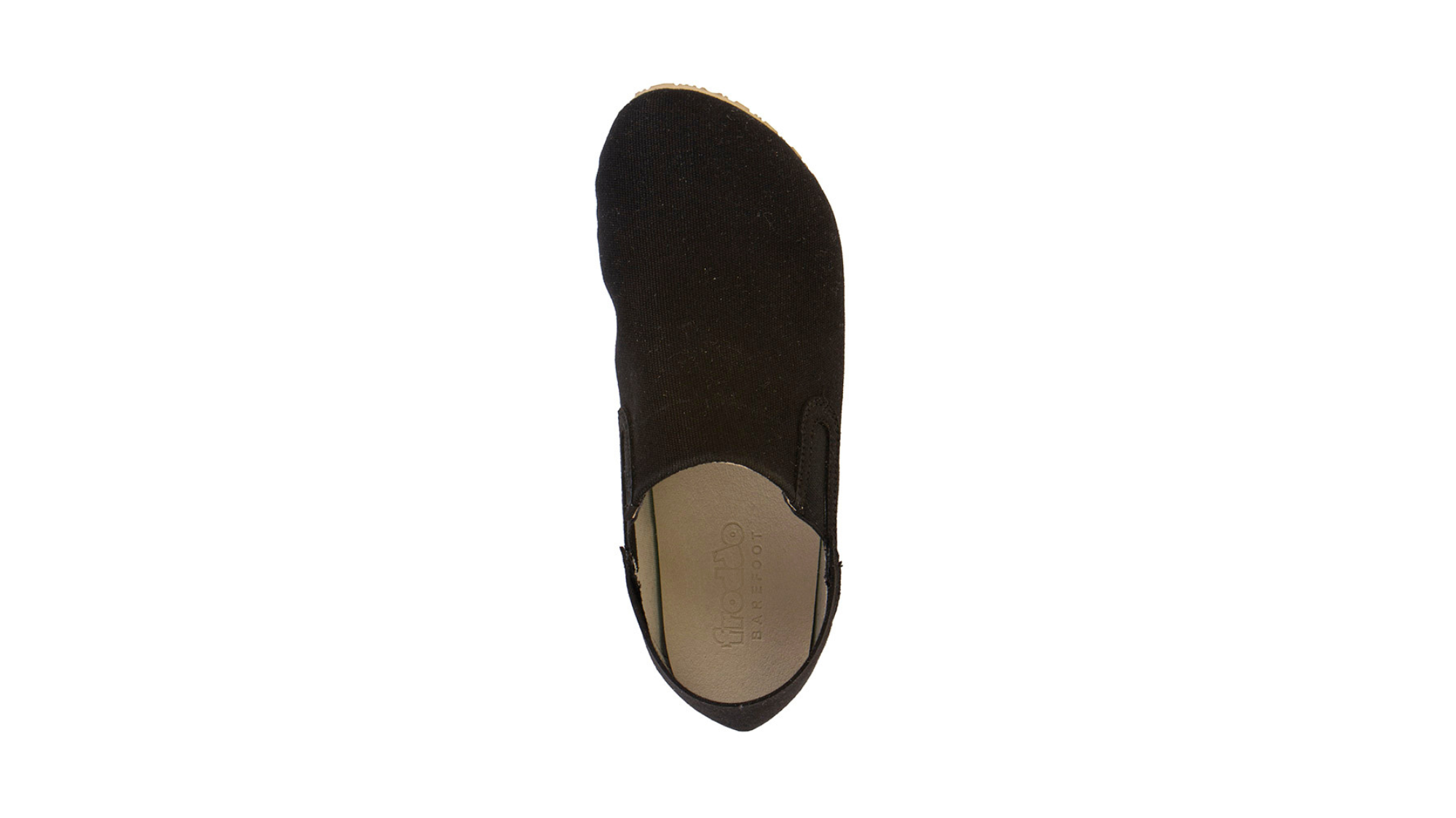 Barfußschuhe als Slipper mit elastischem Einsatz, geschlossene Zehen und geschlossener Fersenbereich, einzelner Schuh, Draufsicht