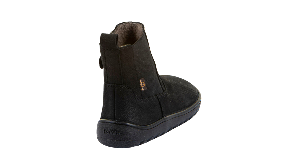 Kinder-Chelsea-Barfußstiefel mit geschlossener Ferse, elastischem Seiteneinsatz und Zugschlaufe, Rückansicht