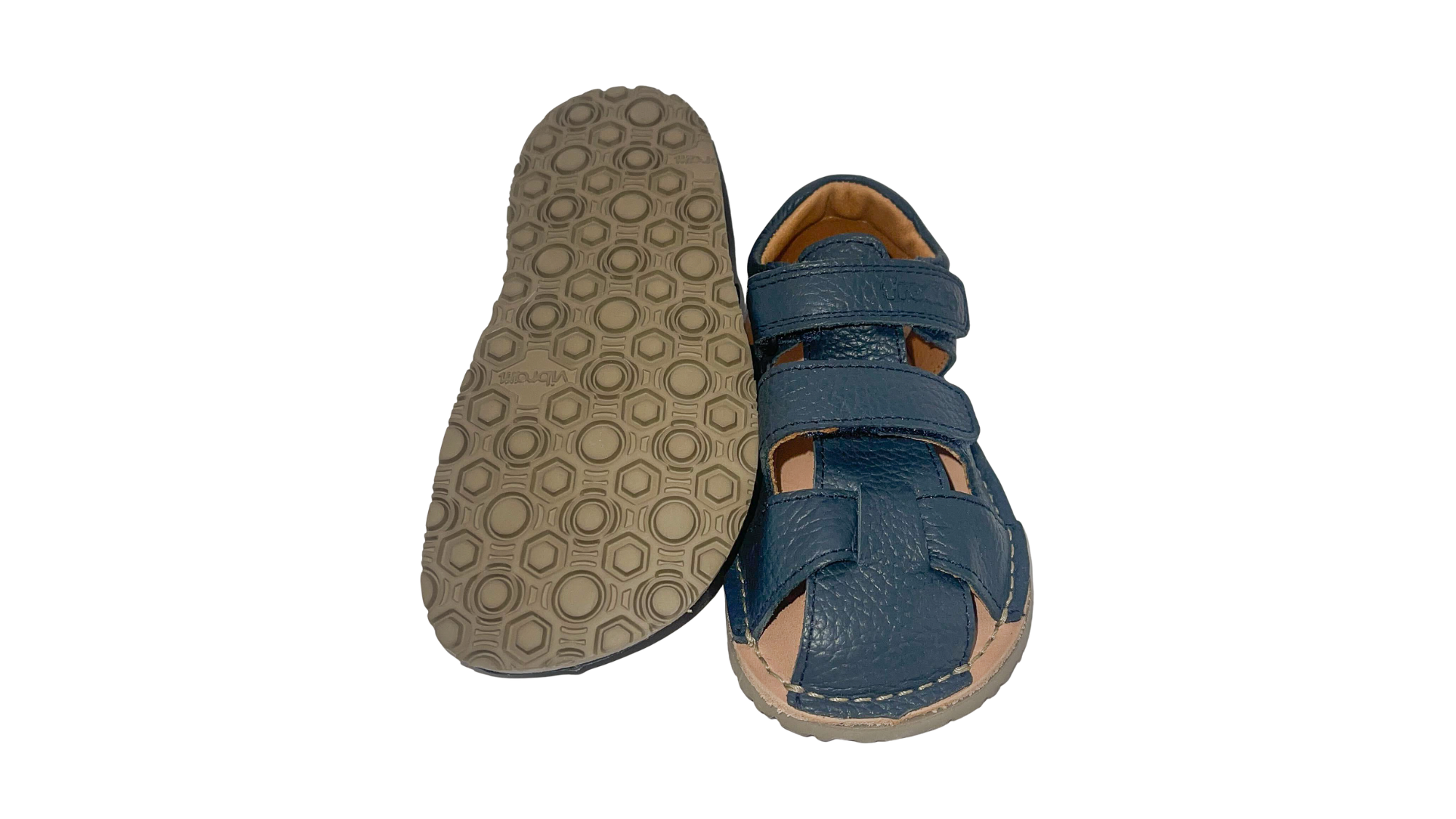 Barfußsandalen für Kinder mit flexibler profilierter Sohle, Ansicht von unten, Paar
