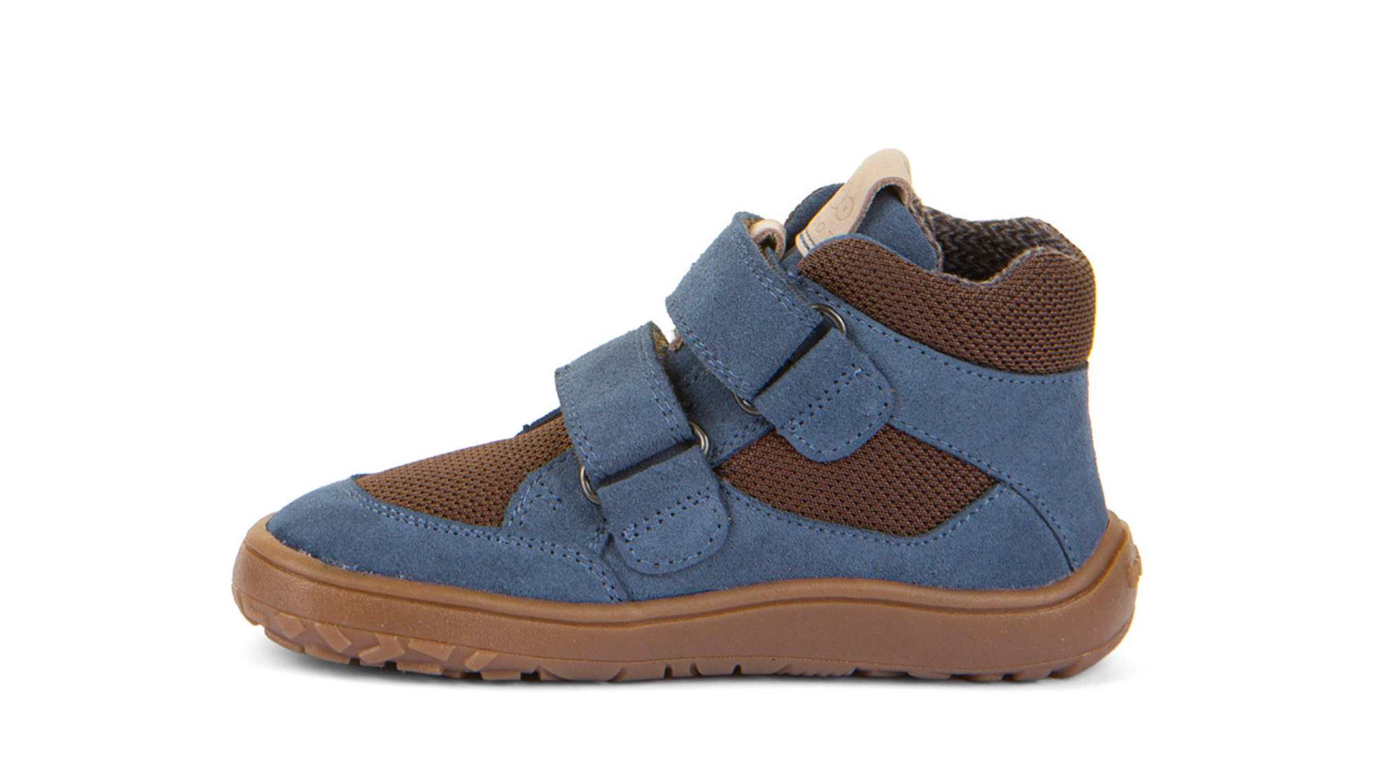 Kinder-Barfußschuh mit breiter Zehenbox, zwei Klettverschlüssen und geschlossener Ferse, Seitenansicht innen