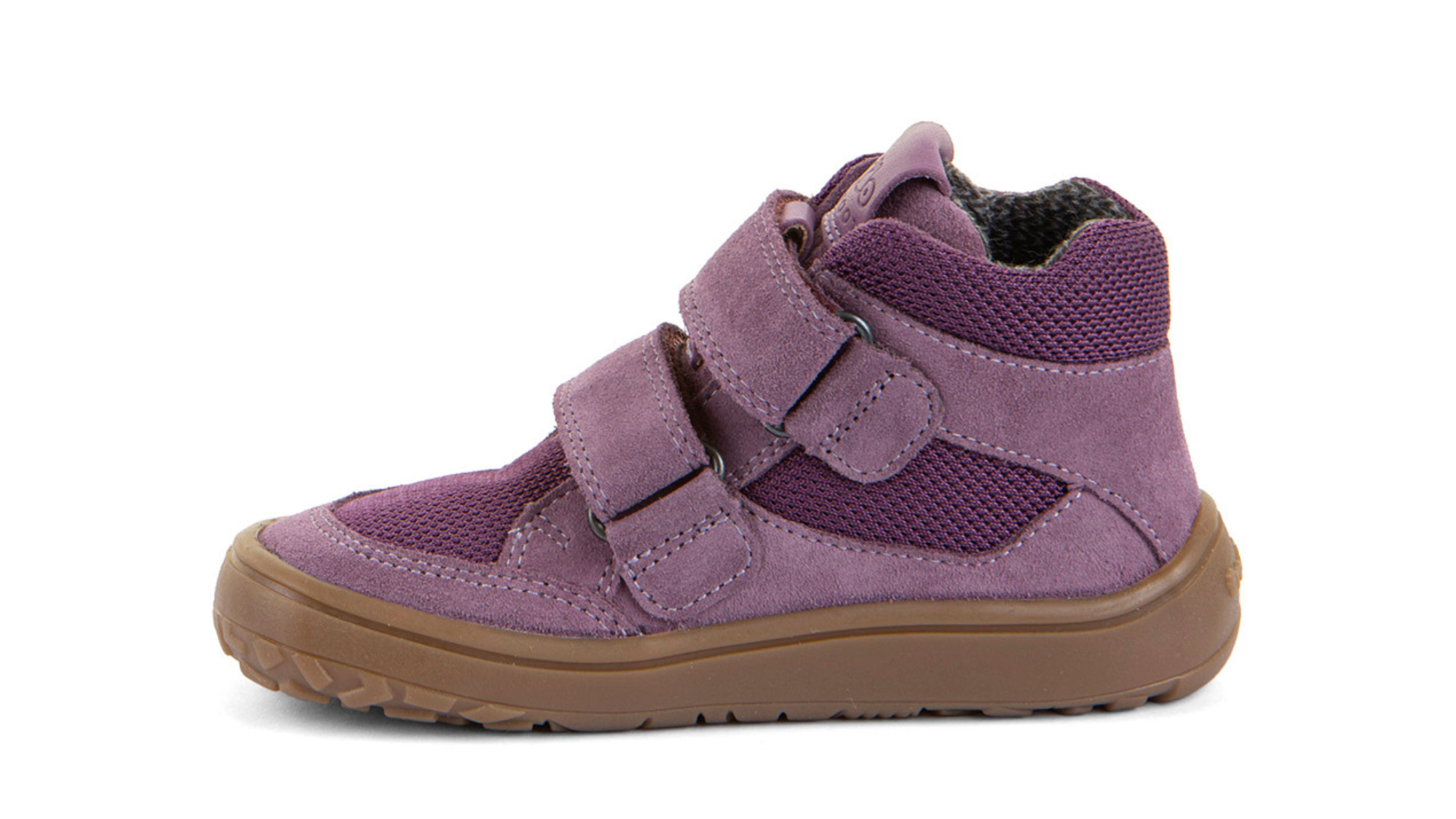 Kinder-Barfußschuh mit breiter Zehenbox, zwei Klettverschlüssen und geschlossener Ferse, Seitenansicht innen