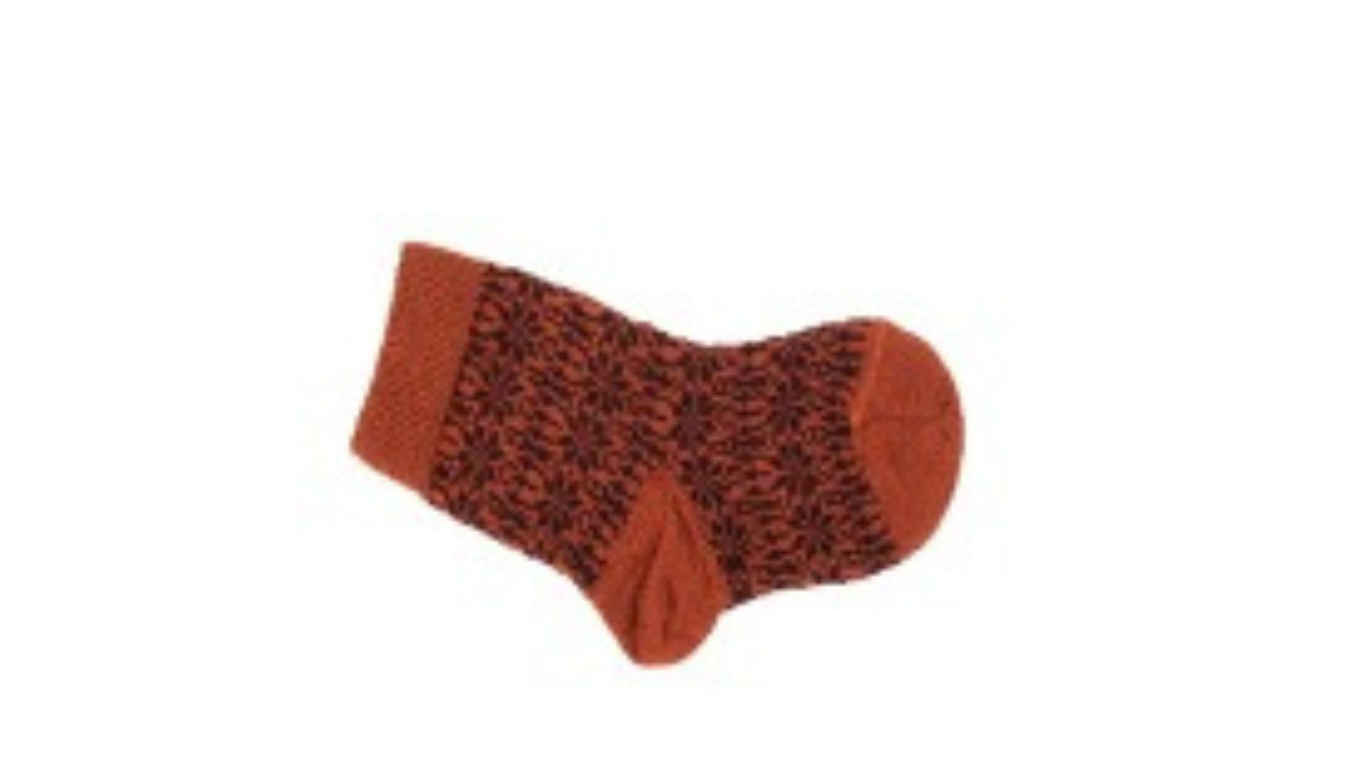 Socken ohne separate Zehen, wadenhoher Schaft, elastischer Bund, gemustertes Schaftteil, verstärkter Fersen- und Zehenbereich, Draufsicht