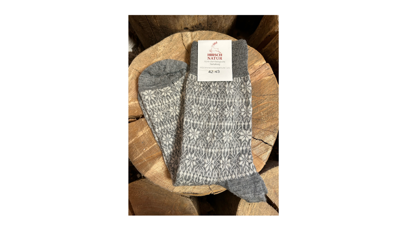 Socken ohne separate Zehen, wadenhoher Schaft, elastischer Bund, gemustertes Schaftteil, verstärkter Fersen- und Zehenbereich, Draufsicht