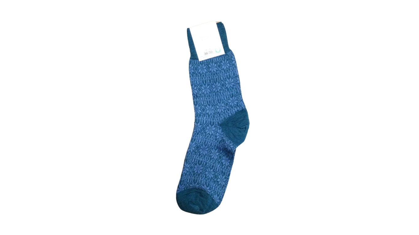 Socken ohne separate Zehen, wadenhoher Schaft, elastischer Bund, gemustertes Schaftteil, verstärkter Fersen- und Zehenbereich, Draufsicht