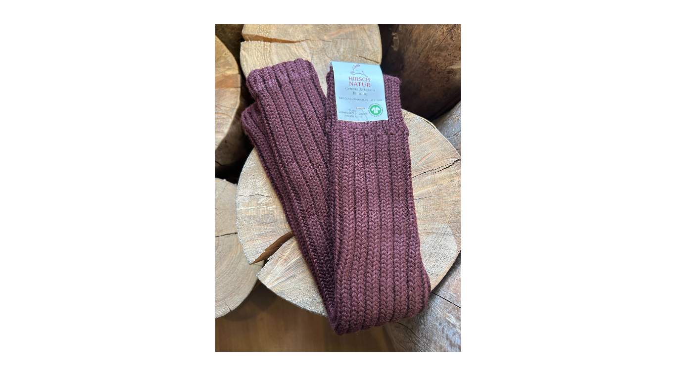 Stulpen, wadenlang, elastischer Bund, geripptes Strickmuster, offener Fußbereich, Paaransicht, Draufsicht