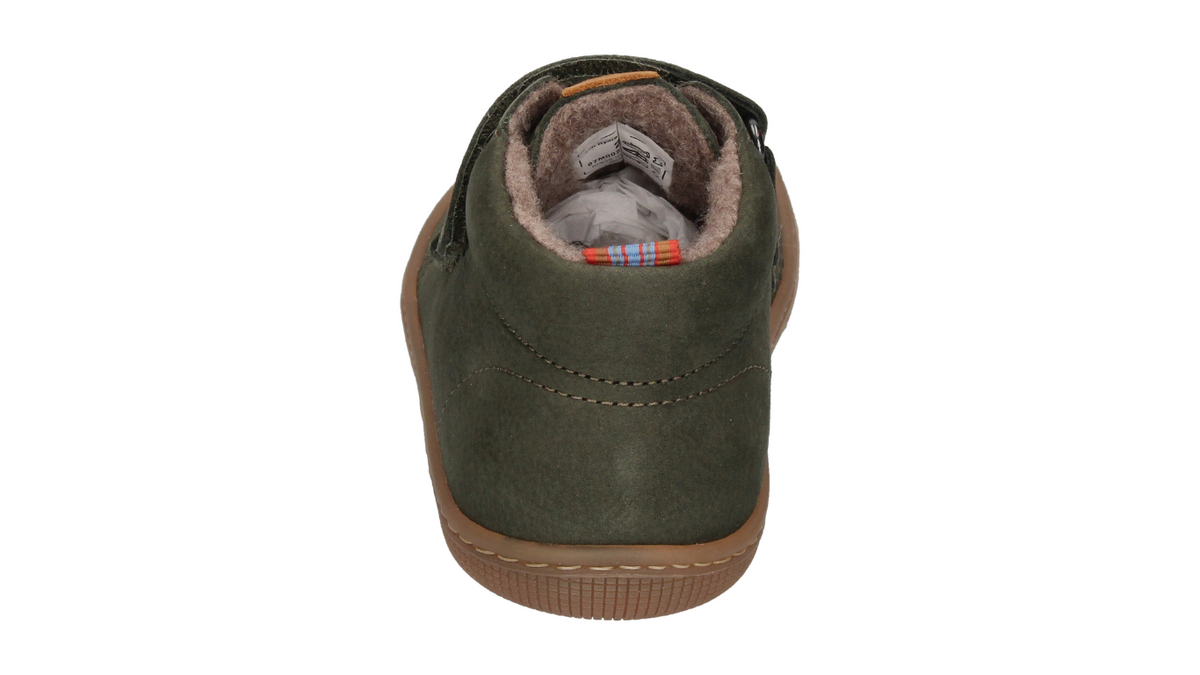 Barfußschuh für Kinder, knöchelhoch, geschlossene Zehen und geschlossener Fersenbereich, Doppelklettverschluss, flexible Sohle, Einzelschuh, Rückansicht