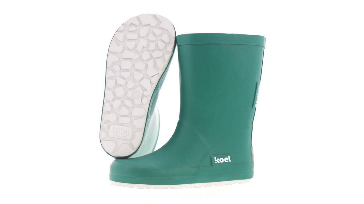 Barfußstiefel für Kinder ohne Verschluss mit breiter Zehenbox und geschlossenem Schaft, Ansicht von unten und Seitenansicht