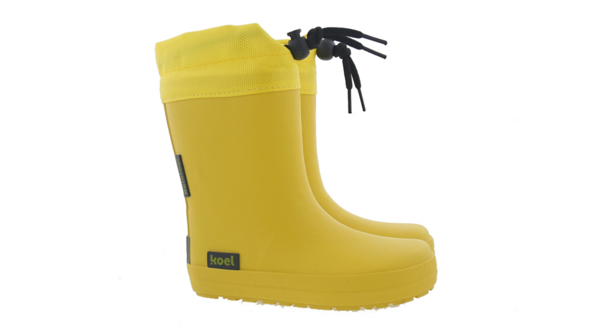 Barfußstiefel für Kinder ohne Verschluss mit breiter Zehenbox und geschlossenem Schaft, Seitenansicht außen