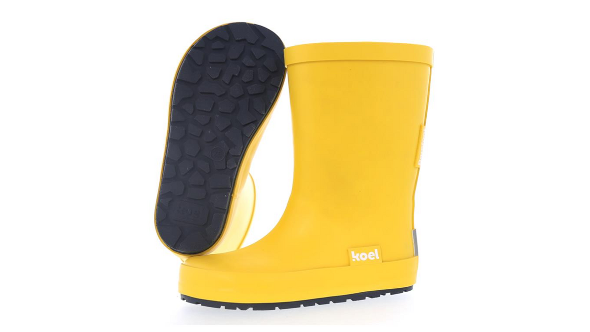 Barfußstiefel für Kinder ohne Verschluss mit breiter Zehenbox und geschlossenem Schaft, Ansicht von unten und Seitenansicht