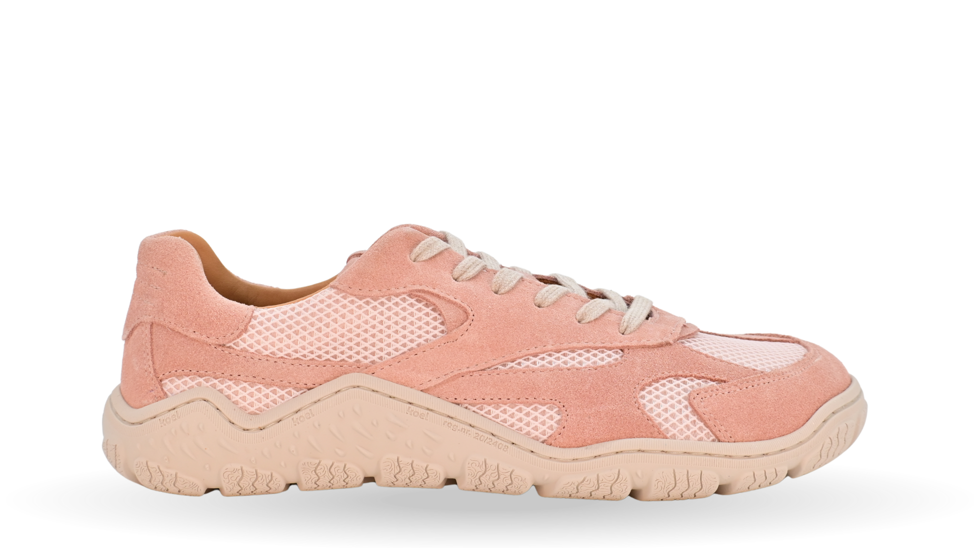 Barfußschuh für Erwachsene, geschlossene Zehenpartie, geschlossener Fersenbereich, Schnürung, textile Einsätze im Seitenbereich, profilierte Sohle, Seitenansicht außen