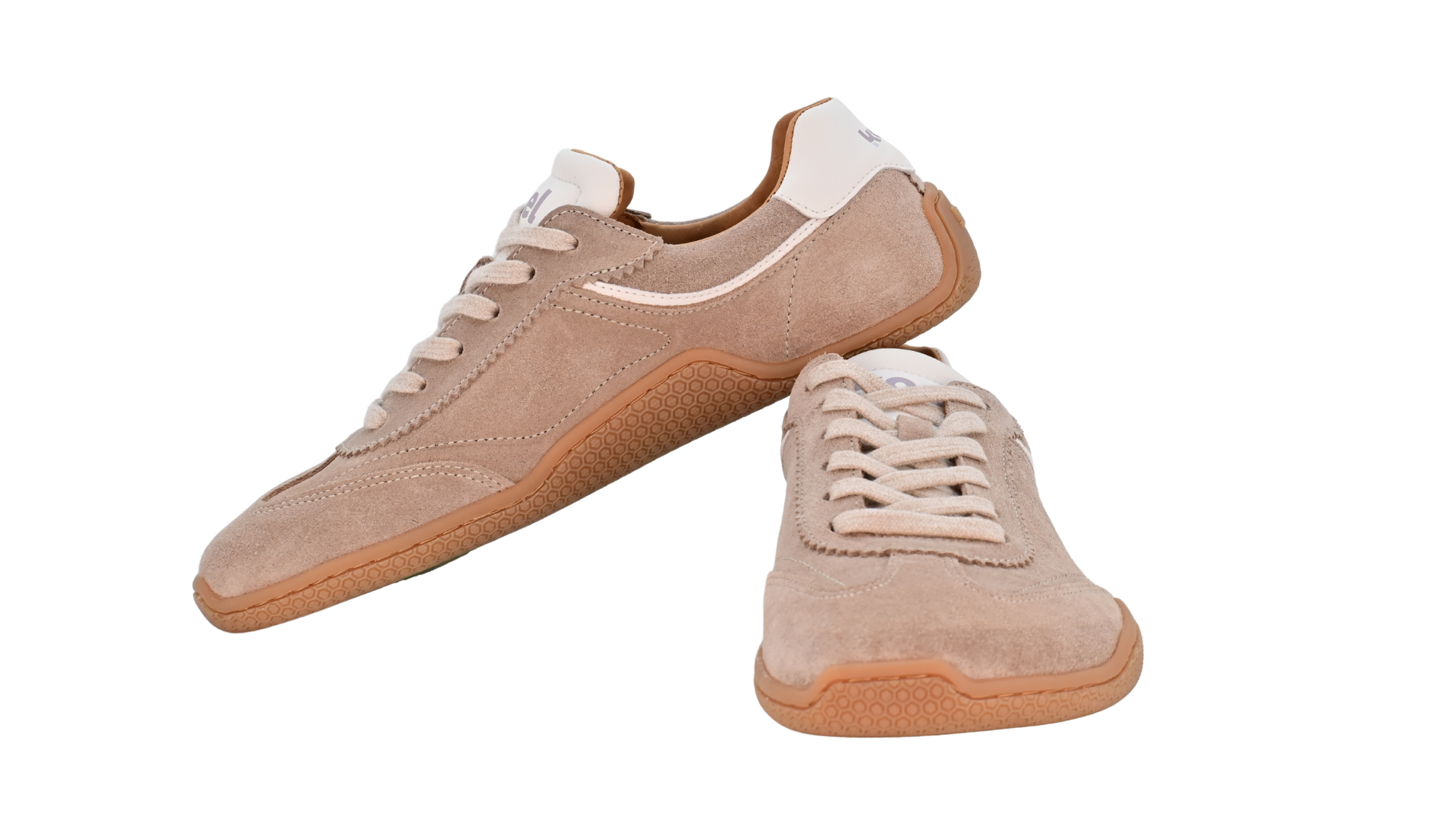 Barfußschuh für Erwachsene, geschlossene Zehenpartie, geschlossener Fersenbereich, Schnürung, Ziernähte im Seitenbereich, flache Sohle, Seiten- und Vorderansicht, Paar