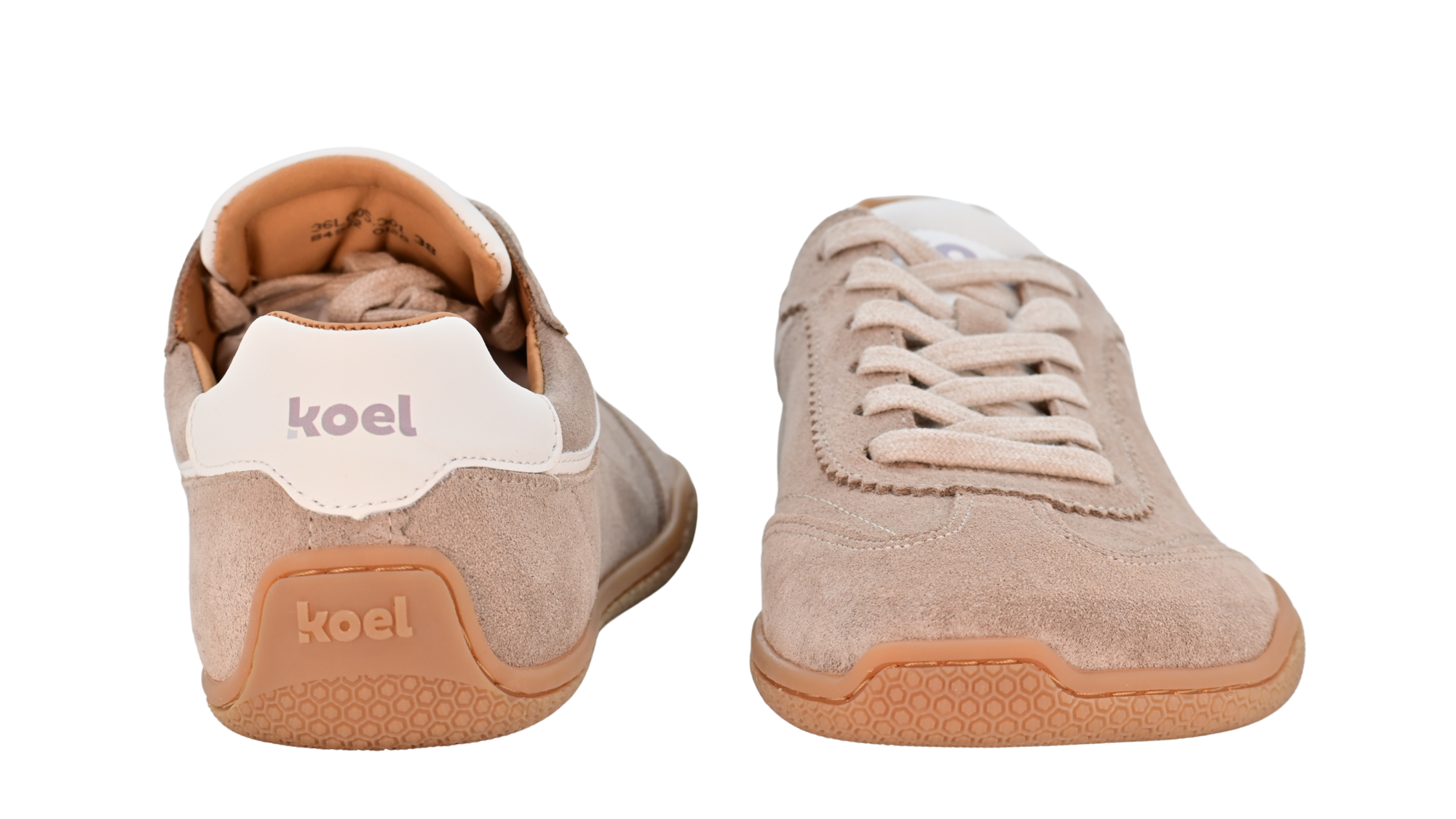 Barfußschuh für Erwachsene, geschlossene Zehenpartie, geschlossener Fersenbereich, Schnürung, Ziernähte im Seitenbereich, flache Sohle, Rück- und Vorderansicht, Paar
