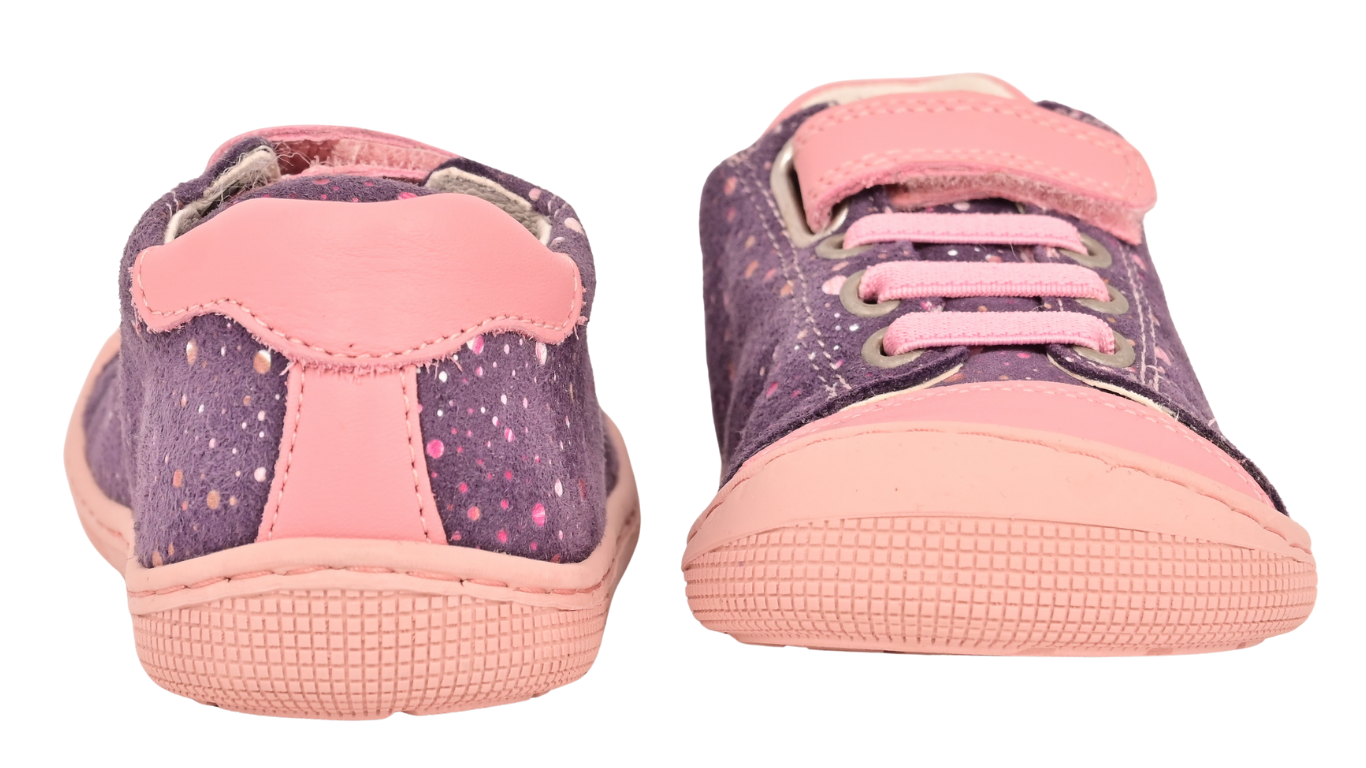 Barfußschuh für Kinder mit Klettverschluss als Paar, Rückansicht und Vorderansicht
